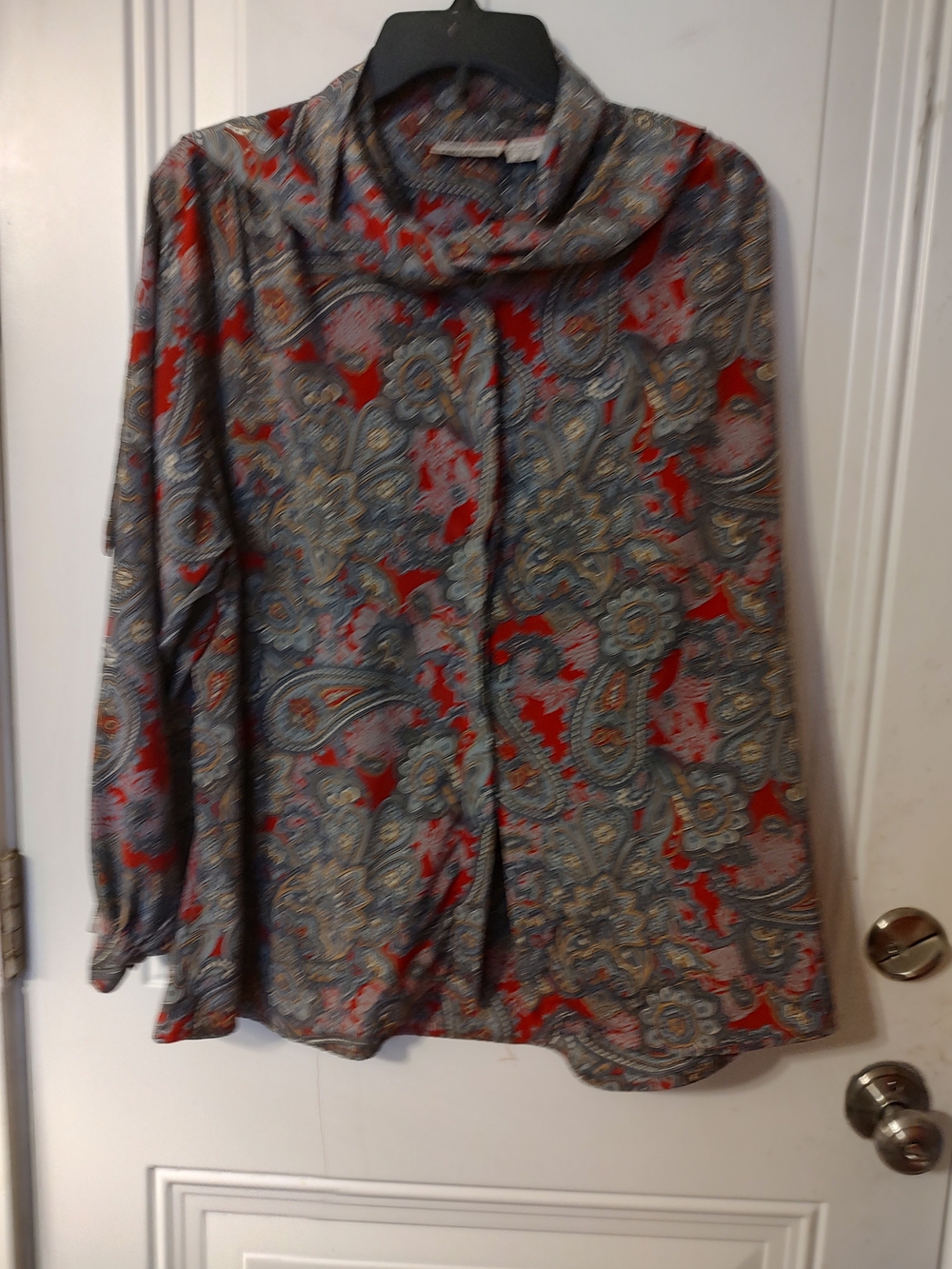 Alfred Dunner Red and Gray Paisley Long Sleeve Blouse